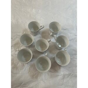 Set of 8 Fine China Teacups Floral Design Silver Rim